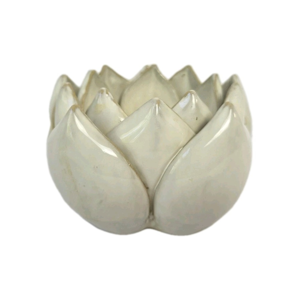 Arhaus White Art Pottery Lotus Water Lily Centerpiece Candle‎ Holder succulent